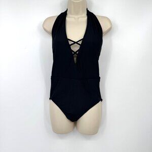 J Crew Factory 1 one Piece V Neck Halter Swimsuit Size medium Lined bathing suit